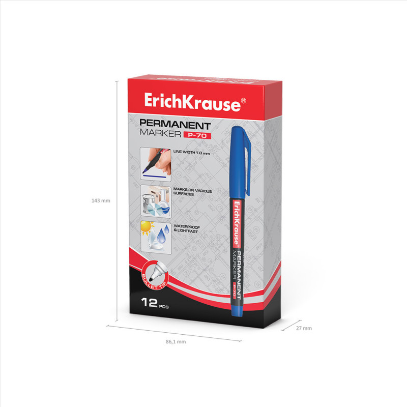 Box da 12 Pennarelli Indelebili ErichKrause P-70 Colore Blu
