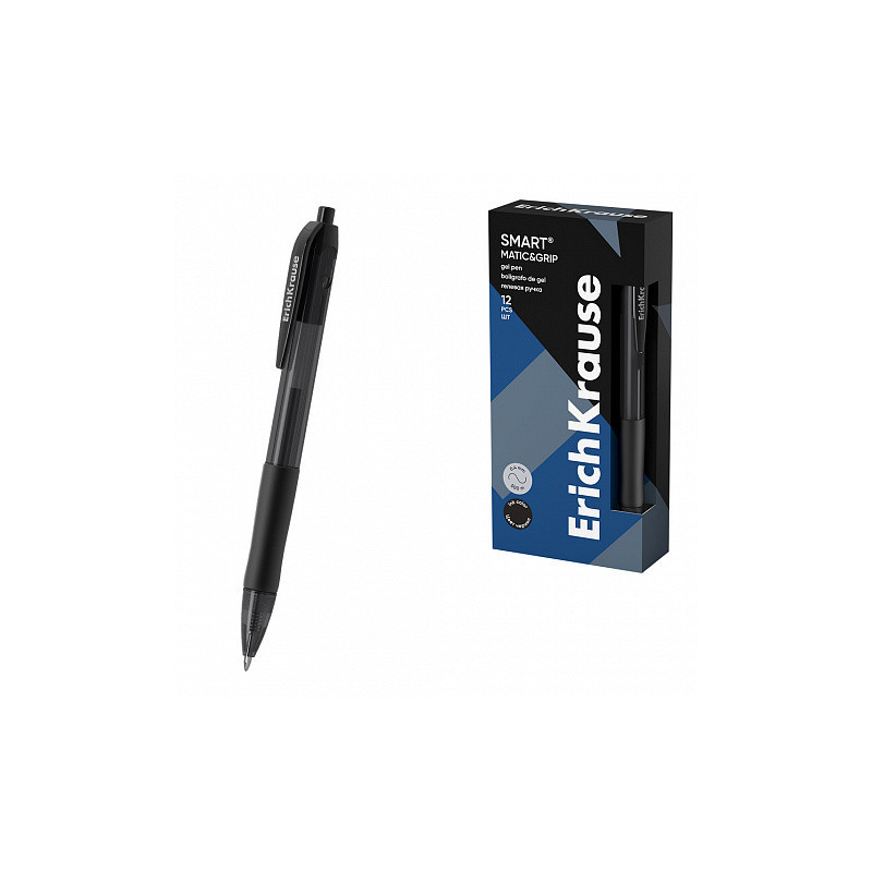 Box 12 Penne a scatto ink gel nere ErichKrause Smart-Gel Matic&amp;Grip