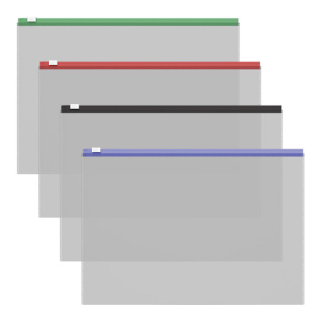 Busta con cerniera ErichKrause Fizzy Clear con cerniera colorata, A4, 120 mcm, colori assortiti (confezione da 12 pezzi)