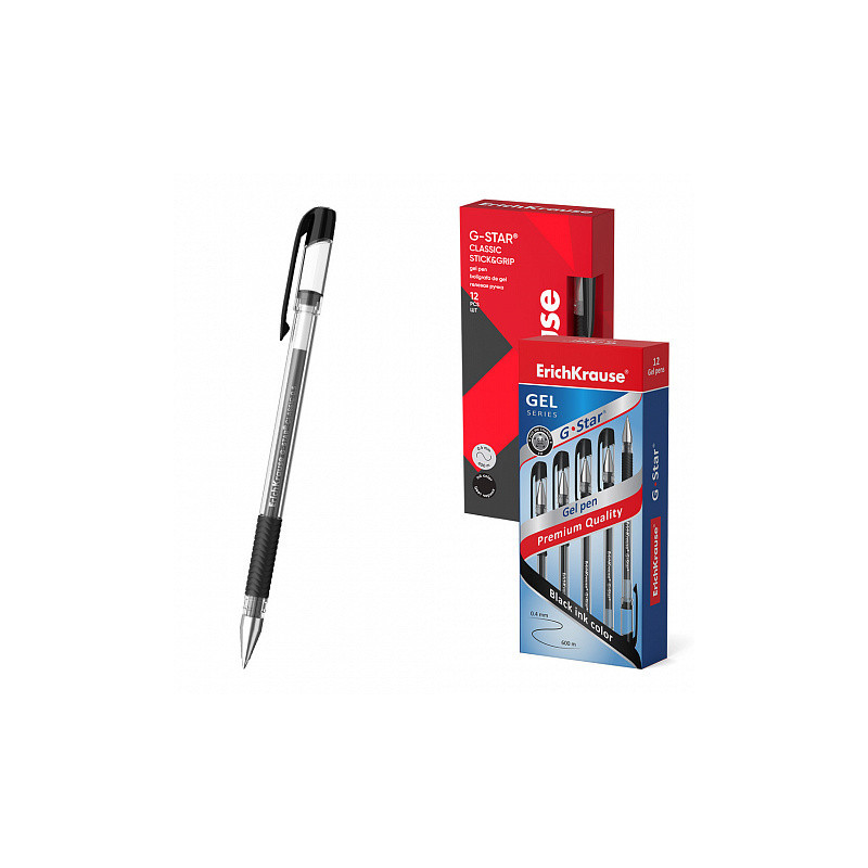 Box da 12 Penne a inchiostro gel nero ErichKrause G-Star Stick&amp;Grip Classic