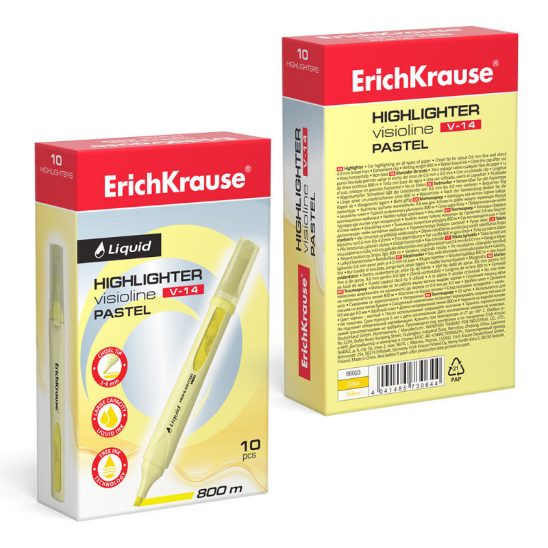 Box 10 Evidenziatori ErichKrause Liquid Visioline V-14 Giallo Pastello