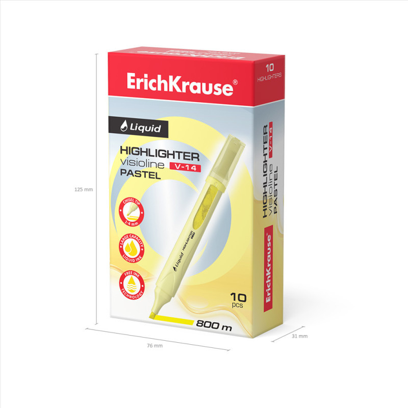 Box 10 Evidenziatori ErichKrause Liquid Visioline V-14 Giallo Pastello