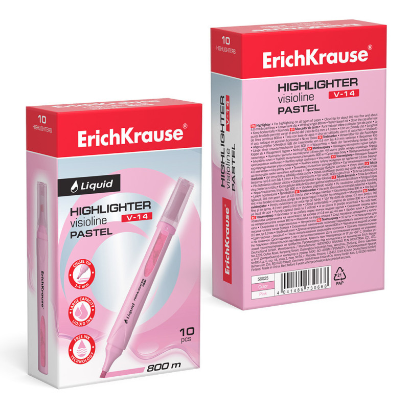 Evidenziatore ErichKrause Liquid Visioline V-14 Rosa Pastello
