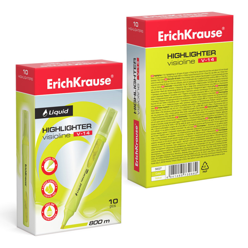 Box 10 Evidenziatori ErichKrause Liquid Visioline V-14 Giallo Neon