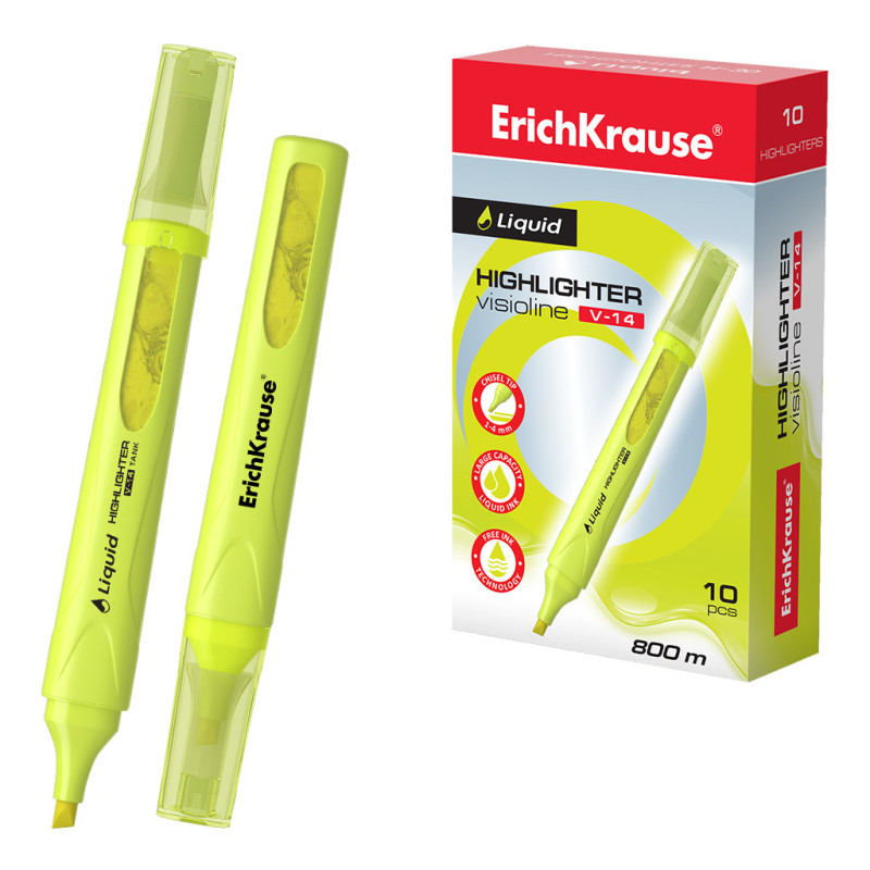 Box 10 Evidenziatori ErichKrause Liquid Visioline V-14 Giallo Neon