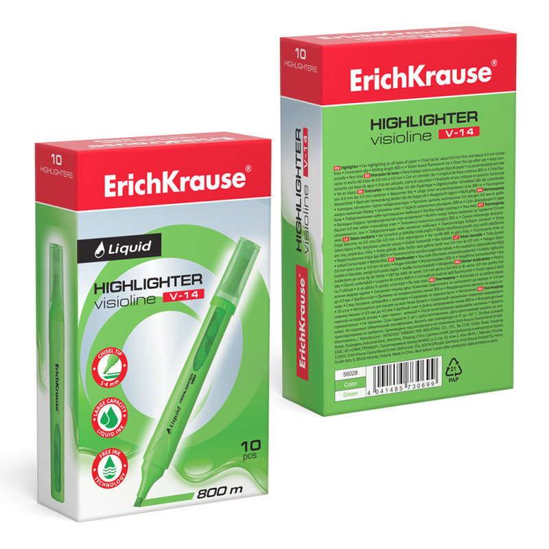 Box 10 Evidenziatori ErichKrause Liquid Visioline V-14 Verde Neon