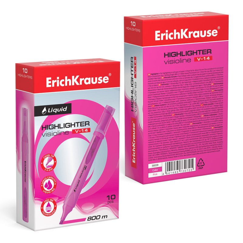 Box 10 Evidenziatori ErichKrause Liquid Visioline V-14 Rosa Neon