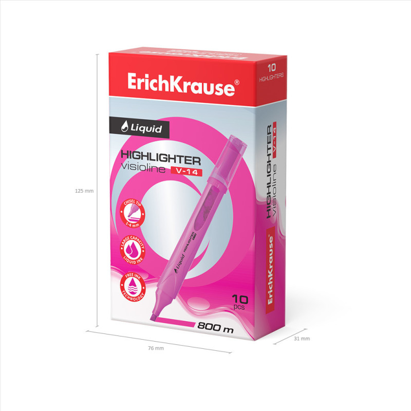 Box 10 Evidenziatori ErichKrause Liquid Visioline V-14 Rosa Neon