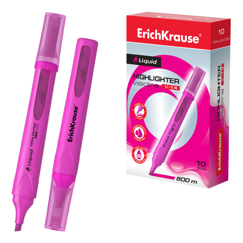 Box 10 Evidenziatori ErichKrause Liquid Visioline V-14 Rosa Neon
