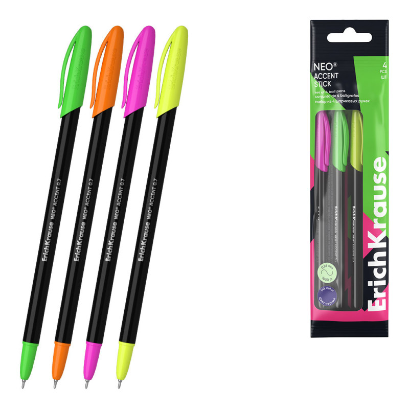Set di 4 Penne a Sfera Erichkrause Neo Stick Accent 0.7 ink blu