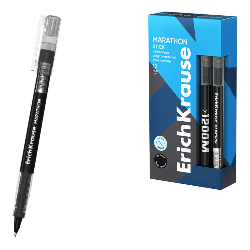 Box da 12 Penne Roller ErichKrause Marathon Stick Inchiostro Nero