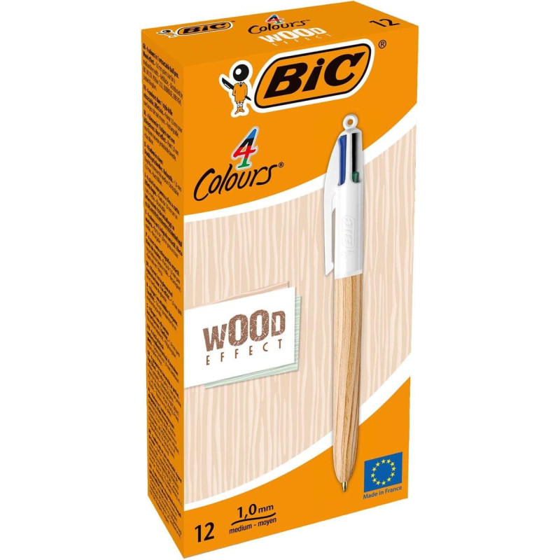 BIC 4 Colours Wood Effect - 1 Penna a sfera a scatto a 4 colori