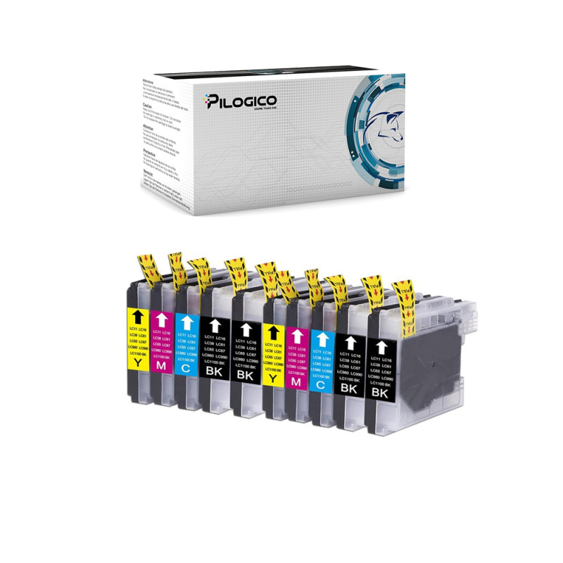 10 Cartucce Brother LC-980 LC-1100 Nero + Colore Compatibili